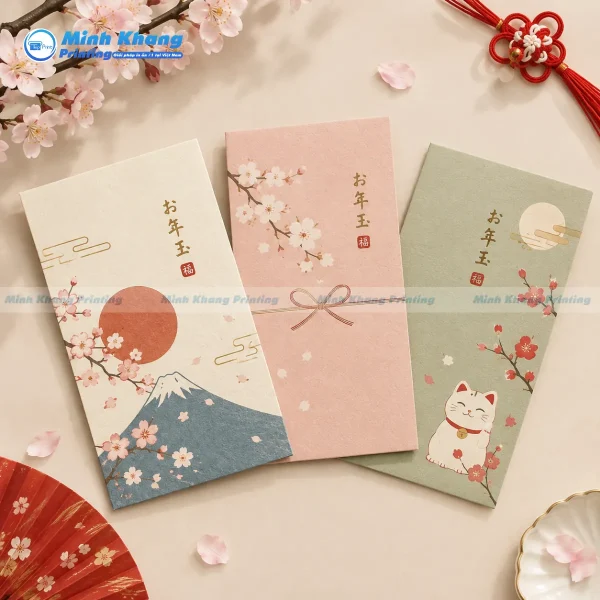 Mẫu bao lì xì hoa anh đào sakura tinh tế sang trọng cho doanh nghiệp