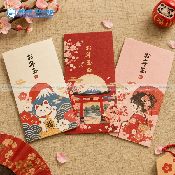 Mẫu bao lì xì núi phú sĩ cao cấp in ép kim nhũ vàng