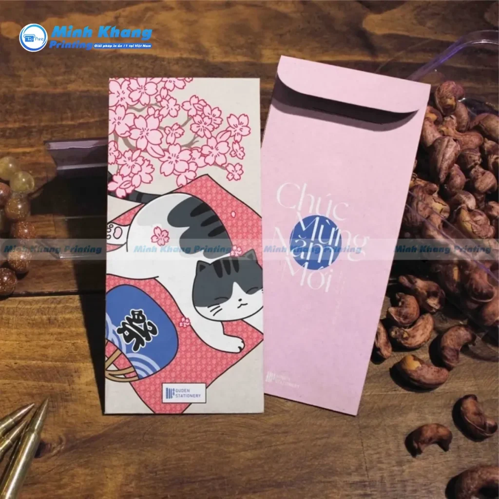 Mẫu bao lì xì mèo nhật bản màu hồng đáng yêu