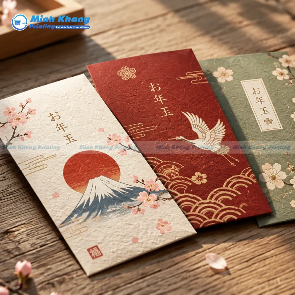 Mẫu bao lì xì giấy mỹ thuật gân xước mộc mạc phong cách nhật