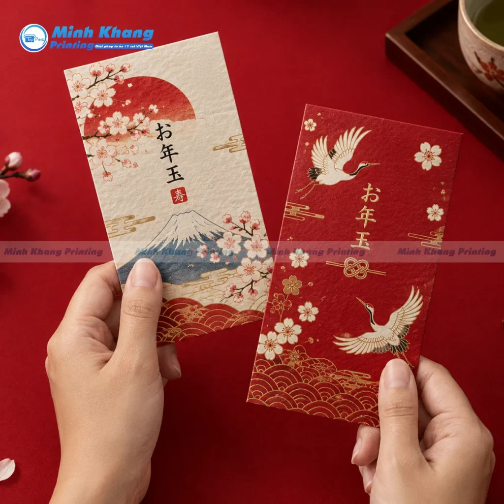 Mẫu bao lì xì chim hạc tung cánh giữa trời xuân