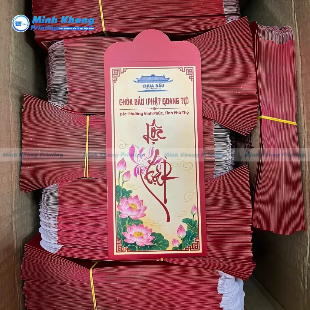 Mẫu bao lì xì Phật giáo in hình hoa sen trang nghiêm