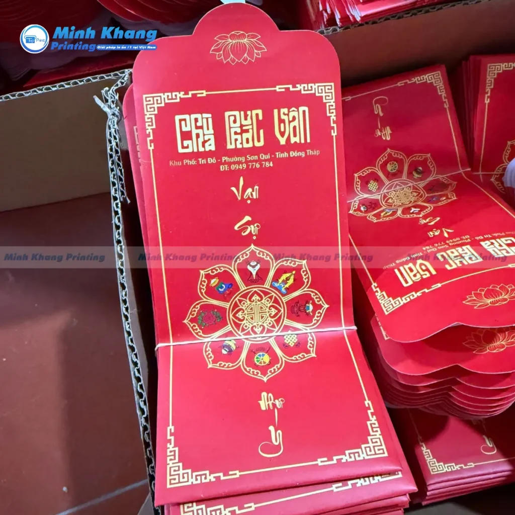 Mẫu bao lì xì ép kim tên chùa Phước Vân