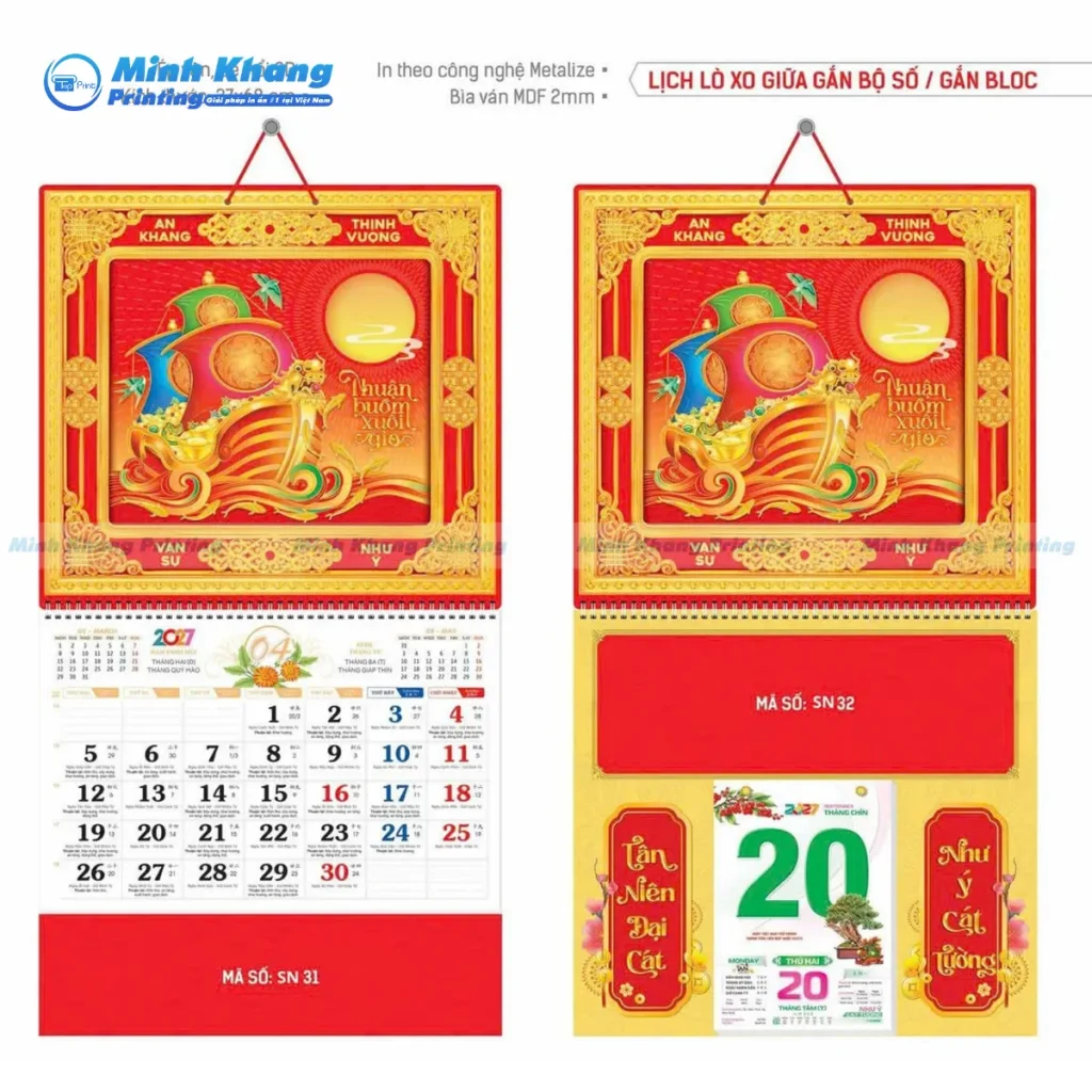 Mẫu lịch lò xo giữa gắn bloc mang lại may mắn hình thuyền buồm
