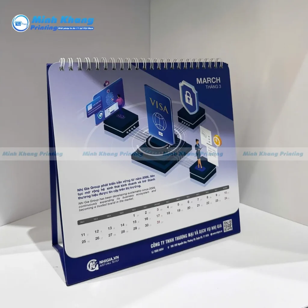 Mẫu in lịch để bàn quảng cáo phong cách tối giản cho doanh nghiệp
