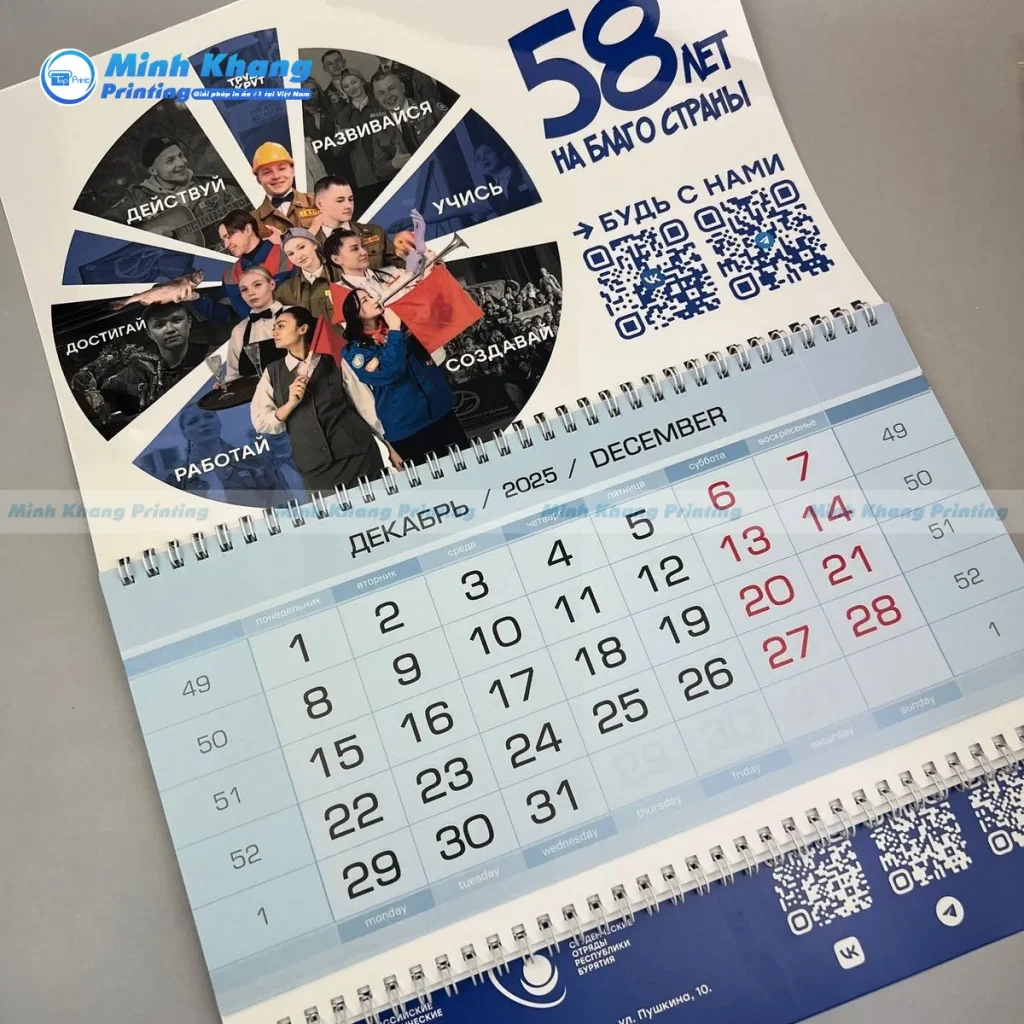 Mẫu lịch 12 tháng treo tường in hình theo yêu cầu