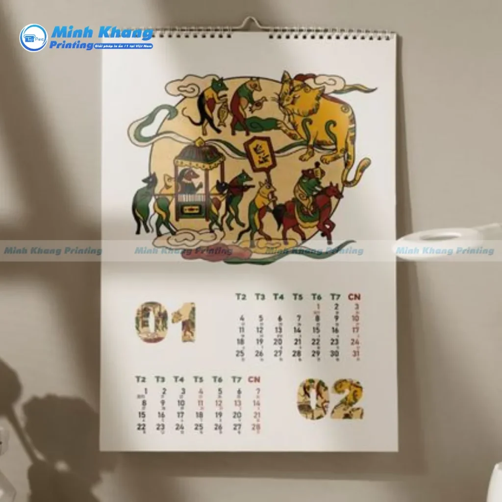 Mẫu lịch treo tường 1 tờ 12 tháng 40x60cm rất thu hút